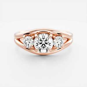 Top Quality 14k Gold Round Cut Lab Grown Diamond Unique <b>Split</b> Shank Design Trilogy <b>Ring</b> IGI Certified Engagement <b>Ring</b> For Women - Product Image 1