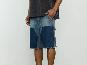 Pantalones Cortos Vaqueros Anchos de Hombre, Estilo Urbano, Hechos a Medida, con Botones, de Cintura Alta, Ligeros, de Secado Rápido y Transpirables, Venta al por Mayor 2025 - Product Image 2