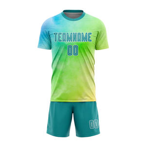Conjunto de Camiseta de Fútbol Personalizada, Degradado Verde Azul, Impresión por Transferencia de Calor, Manga Corta, Absorbe la Humedad, Transpirable, 100% Poliéster, para Adultos - Product Image 2