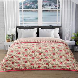 Manta Acolchada de Lujo de Alta Calidad para Invierno, con Estampado Floral Hecho a Mano, Ecológica, Reversible, Rosa, 100% Pura, para Sofá o Cama - Product Image 1