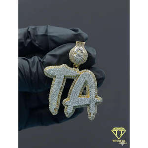 Pendentif personnalisé avec inscription, pavé de pierres, grande lettre personnalisée, bijoux sertis de pierres, pour rappeurs - Product Image 5