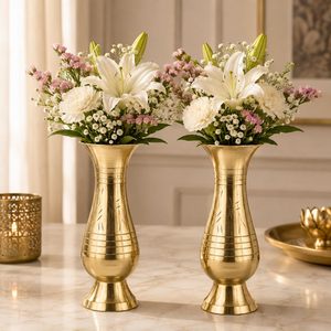 Brass Flower <b>Vase</b>, <b>Gold</b>, 14 cm Height, Set of 2 - Product Image 2