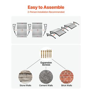 Tettoia per Porta d'Ingresso Esterna 38 X 78 Pollici con Staffa in ABS per Protezione da Pioggia, Neve e Sole, con Funzioni di Drenaggio - Product Image 5