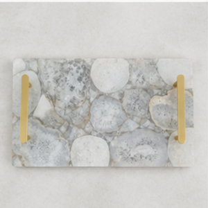 Rectangular <b>Marble</b> Storage Tray With Gold Metal Handles Modern Design Living Room Tabletop Accessory - Product Image 3
