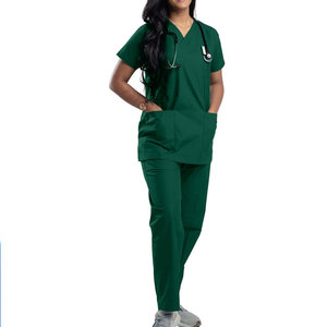 2026 Custom OEM Fashion Wear Multi Pockets Women New Arrival Zipper V Neck Design Plain Nursing Women's <b>Scrub</b> Suits Needle - Product Image 2
