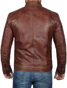 <b>Men's</b> Brown PU Casual Garment Dyed Moto Jacket <b>Turtleneck</b> Collar Zipper Closure Regular Fit Winter Style - Product Image 2