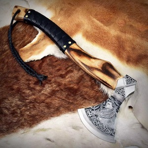 High Quality Handmade High Carbon Steel <b>Axe</b> Head Beautiful Pattern <b>Wood</b> Handle with Leather Sheath Outdoor Hatchet - Product Image 4