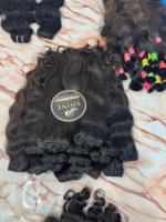 Extensions de cheveux humains Remy indiens ondulés, double trame, tissage à la machine, 16 pouces, couleur noire