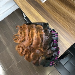 Dark Roots Ombre Couleur Gingembre Highlight Paquet de cheveux indiens vierges bruts Mèches de cheveux alignées sur les cuticules - Product Image 1