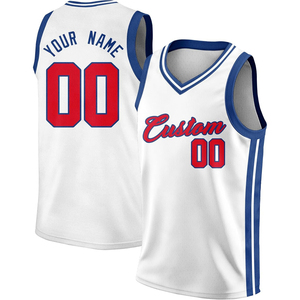 Camiseta de Baloncesto Unisex Personalizada, Blanca, Roja y Azul, Cuello en V, Sin Mangas, Número de Equipo 00 Impreso, Poliéster Transpirable para Adultos - Product Image 1