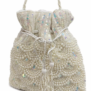 Hand Embroidered Pearl Beaded <b>Potli</b> <b>Bag</b> with Sequin Work, Drawstring Closure, Elegant Bridal & Evening Handbag - Product Image 1