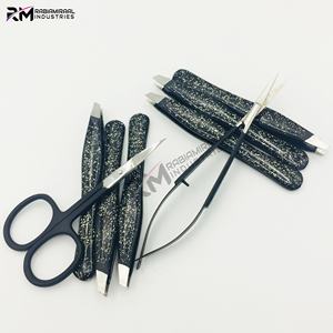 Nuevo producto de moda RMI: Pinzas para cejas con recubrimiento de polvo negro y color brillante / Juego de pinzas angulares de acero inoxidable con punta plateada - Product Image 4