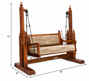 Jhula de Madera de Sheesham Premium para Interiores |   Columpio de madera real tallado a mano con soporte resistente |   Sofá de Lujo de 2 Plazas para el Hogar y la Sala de Estar - Product Image 5