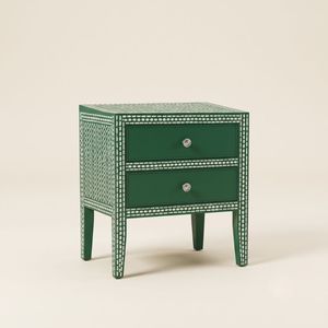 Mesa de Noche Moderna para Dormitorio, Mesa Auxiliar Verde de Madera con 2 Cajones, Mesa de Noche Multifuncional con Almacenamiento - Product Image 1