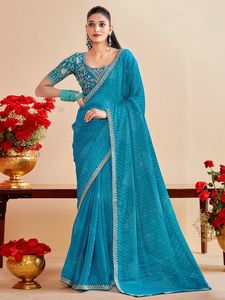Sari en chiffon BANDHNI avec broderie, dentelle et blouse écologique - Product Image 4