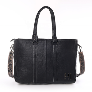 Sac fourre-tout en cuir de vachette western avec poils, sangle travaillée à la main - Product Image 5