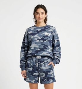 Wholesale Crewneck Sweatshirt <b>Shorts</b> Set <b>Women</b> Camo Print Sweatshirt <b>Shorts</b> Set Casual Two Piece Lounge Outfit <b>Long</b> Sleeve - Product Image 2