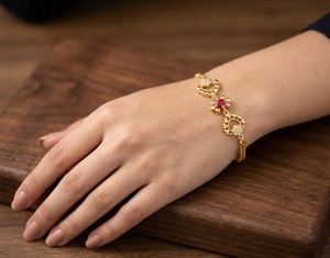 Divyoro <b>Ruby</b> Heart Floral Trendy Wedding Party Gift <b>Bracelet</b> 22k Gold Plated Vintage Chain Link Orissa Women's Jewelry - Product Image 3