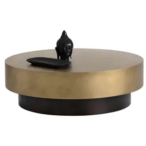 Round Brass Coffee Table with Black Base Minimalist Modern <b>Home</b> Decor for Living Room Indoor Use - Product Image 1