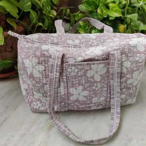 Handmade Large Cotton Patches Duffle <b>Bag</b> Fashionable Zip Quilted Blockprint Fabric Colorful Weekender Travel <b>Bag</b> Two Handles - Product Image 1