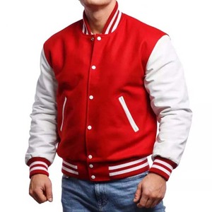 Red Color Wool Body With <b>White</b> Leather Sleeve Men's Clothing <b>Jackets</b> OEM Custom Varsity <b>Jackets</b> - Product Image 5