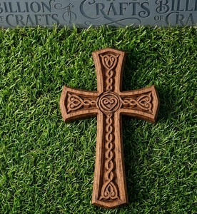 Traditional Floral Carved Wood Christian Cross Wall <b>Decor</b> Irregular Shape <b>Baptism</b> Hanging Ornament for Home Church - Product Image 4