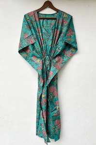 Nuevo y Elegante Kaftán con Estampado Animal, Cuello en V, Cierre con Cordón, Manga Corta, Corte Ajustado y Evase, de Algodón Suave Indio, con Encaje, Largo Completo, para Verano - Product Image 2