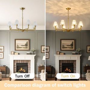 โคมไฟระย้าสไตล์โมเดิร์นกลางศตวรรษ สีทอง 8 ดวง สำหรับห้องรับประทานอาหาร ห้องนั่งเล่น ห้องนอน - โคมไฟระย้าแก้ว - Product Image 2