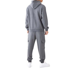 Survêtement gris à capuche pour homme, coupe droite, couleur unie, décontracté, avec poches latérales, idéal pour l'automne, 100 % coton, poids moyen - Product Image 2