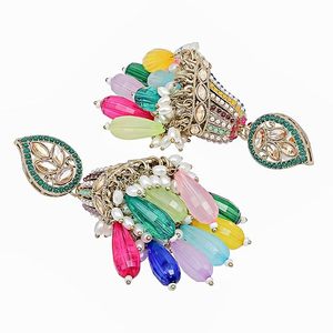 Boucles d'oreilles chandelier plaquées or avec cristaux et strass sertis, pampilles de perles, style bohème pour femme, bijoux de mariage - Product Image 4