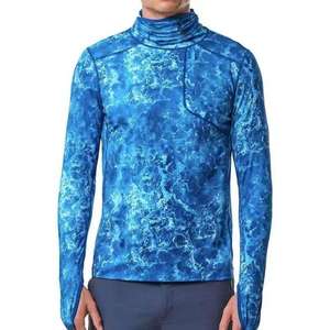 Men's Long Sleeve Blue Tie-Dye Waterproof Quick Dry UPF 50 Pullover Fishing Shirt 100% Polyester Outdoor Top - Product Image 4