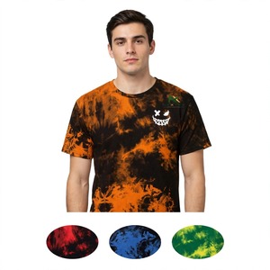 Camiseta Personalizada con Estampado de Cara Sonriente en Tie Dye Naranja y Negro, Camiseta de Algodón para Hombre, Estilo Urbano, Diseño Grunge, Fabricación OEM, Venta al Por Mayor - Product Image 5