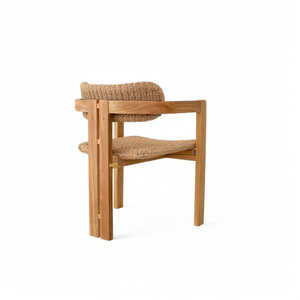 Chaise de salle à manger d'extérieur en teck finition naturelle avec dossier en osier moderne, légère, idéale pour appartement, restaurant, café - Product Image 5