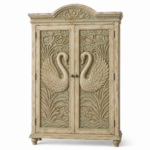Luxury Hand Carved Rajhans Swan Solid Wood Almirah <b>Wardrobe</b> Cabinet Antique Bedroom Storage Armoire <b>Large</b> Capacity Slab Doors - Product Image 1