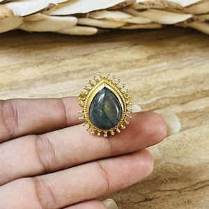 2026 Latest <b>Labradorite</b> Brass <b>Ring</b> 18k Gold Plated Tribal <b>Ring</b> Chunky Boho Vintage <b>Ring</b> Statement Wholesale <b>Ring</b> For Women - Product Image 2