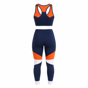 High Waist Yoga Set Women Patchwork Fitness Clothing Sports Bra Gym Leggings 2 Piece Workout Set Athletic Activewear Wholesale - Product Image 3