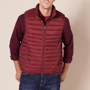 Gilet matelassé bordeaux pour homme, col montant, fermeture éclair, coupe-vent, décontracté, hiver, en polyester, longueur standard - Product Image 6