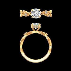 Anillo de Compromiso de Oro de 18k y 14k con Diamante Redondo de 1.10 Quilates, Diseño de Enredadera, Inspirado en la Naturaleza, con Halo Oculto, Anillo de Boda para Mujer, Joyería Fina - Product Image 1