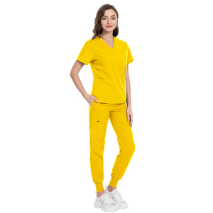 Nuevos Uniformes Médicos de Poliéster Tejido a la Moda para Mujer, Cuello en V, Elásticos, con Logotipo Personalizado, Ropa para Doctoras y Enfermeras - Product Image 3