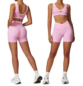 Latest <b>High</b> Quality Tie Dye Yoga Wear <b>Shorts</b> Plaid Gym Fitness Sets Women's Activewear Sport Bra V <b>Shape</b> 2pcs Workout Clothing - Product Image 1