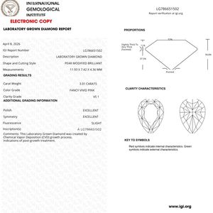3.01ct Pear Cut Lab Grown Diamond Fancy Vivid <b>Pink</b> VS1 IGI Certified - Product Image 2