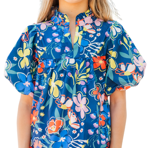 Girls Floral Print <b>Viscose</b>/Cotton Casual Short Sleeve Summer <b>Top</b> Puff Sleeve Blouse OEM ODM Wholesale Custom Brand - Product Image 3