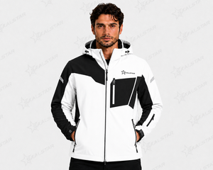 Veste softshell blanche et noire pour homme avec capuche, imperméable, coupe-vent, veste de sport d'hiver pour l'extérieur, vêtements de travail personnalisés - Product Image 4