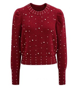 Suéter Corto de Punto para Mujer - Jersey de Invierno de Longitud Corta - Suéter de Punto Moderno de Cintura Alta con Perlas de Diamantes - Product Image 5