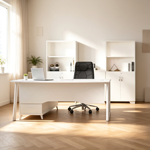 Bureau de direction rectangulaire moderne blanc AY Office System avec armoire de rangement en aggloméré mélaminé pour la maison et le bureau - Product Image 2