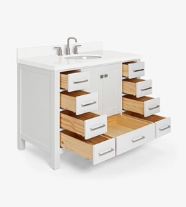 Mueble de Baño Abigail de 43 Pulgadas, Directo de Fábrica, Color Blanco, Lavabo Individual, Encimera de Cuarzo Blanco Puro Opcional, Directo de Fábrica Vietnam - Product Image 5