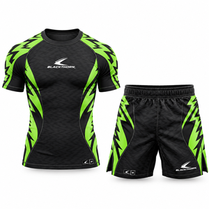 MMA Kickboxing <b>BJJ</b> Rashguard <b>T</b>-<b>Shirts</b> Spandex/Nylon Quick Dry Short Sleeve Front Logo Fitness Wear Boxing Set - Product Image 1