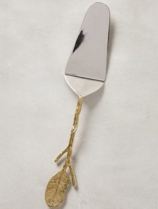 Elegant Gold Plated Cake Server With Leaf Handle Wedding <b>Flatware</b> Dishwasher Safe Metal Cutlery - Product Image 2