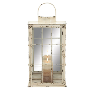 White Iron Lantern with Glass Panels and Candle Holder for Home Decoration - Product Image 6