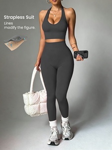 Conjunto Deportivo de Dos Piezas para Mujer, Ropa de Yoga Elástica, Atuendo Cómodo para Ejercicio, Leggings de Cintura Alta con Top a Juego - Product Image 4